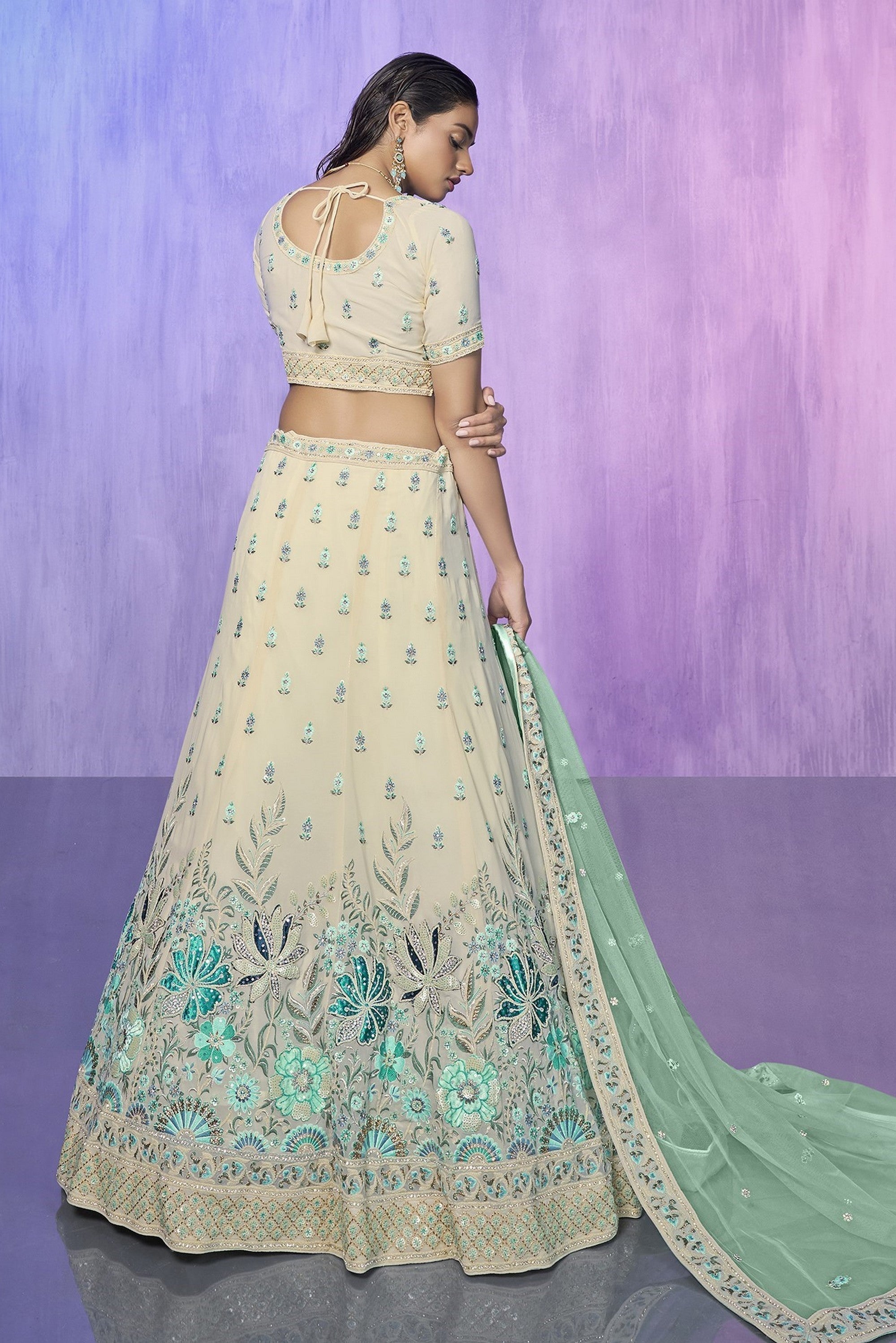 White Pakistani Georgette Lehenga Choli For Indian Festivals & Weddings Secondary image