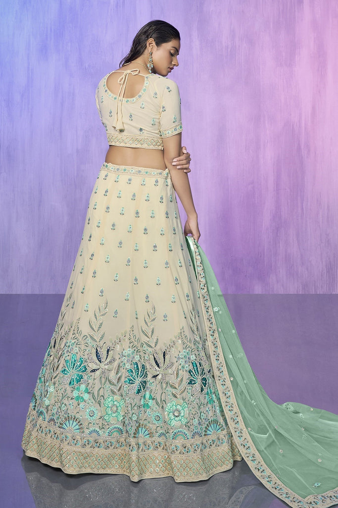 White Pakistani Georgette Lehenga Choli For Indian Festivals & Weddings