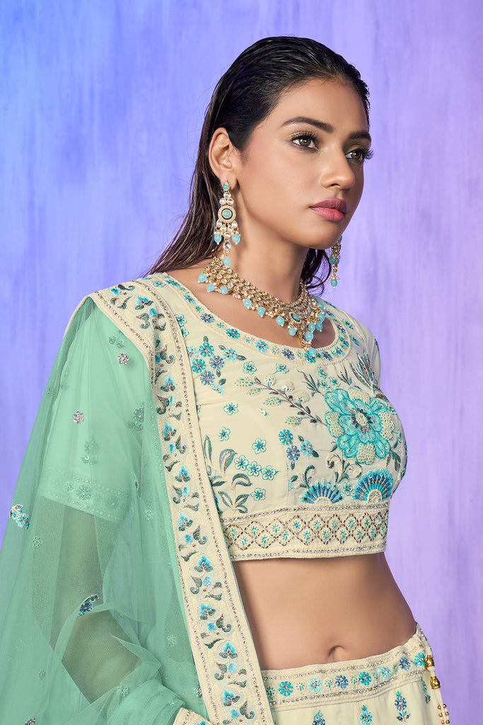 White Pakistani Georgette Lehenga Choli For Indian Festivals & Weddings