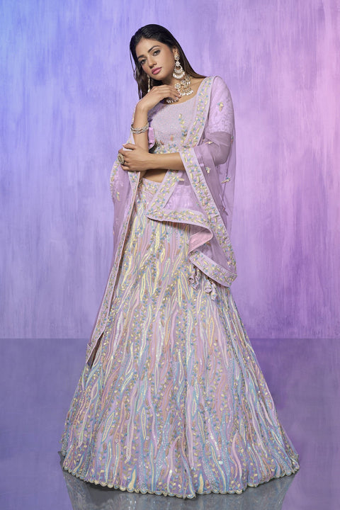 Lavender Pakistani Organza Lehenga Choli For Indian Festivals & Weddings Main image