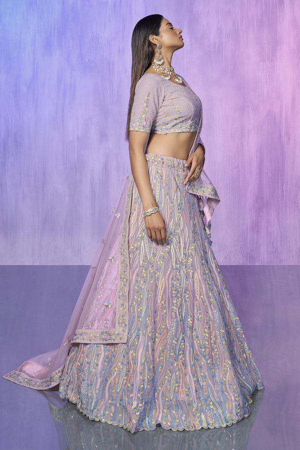 Lavender Pakistani Organza Lehenga Choli For Indian Festivals & Weddings