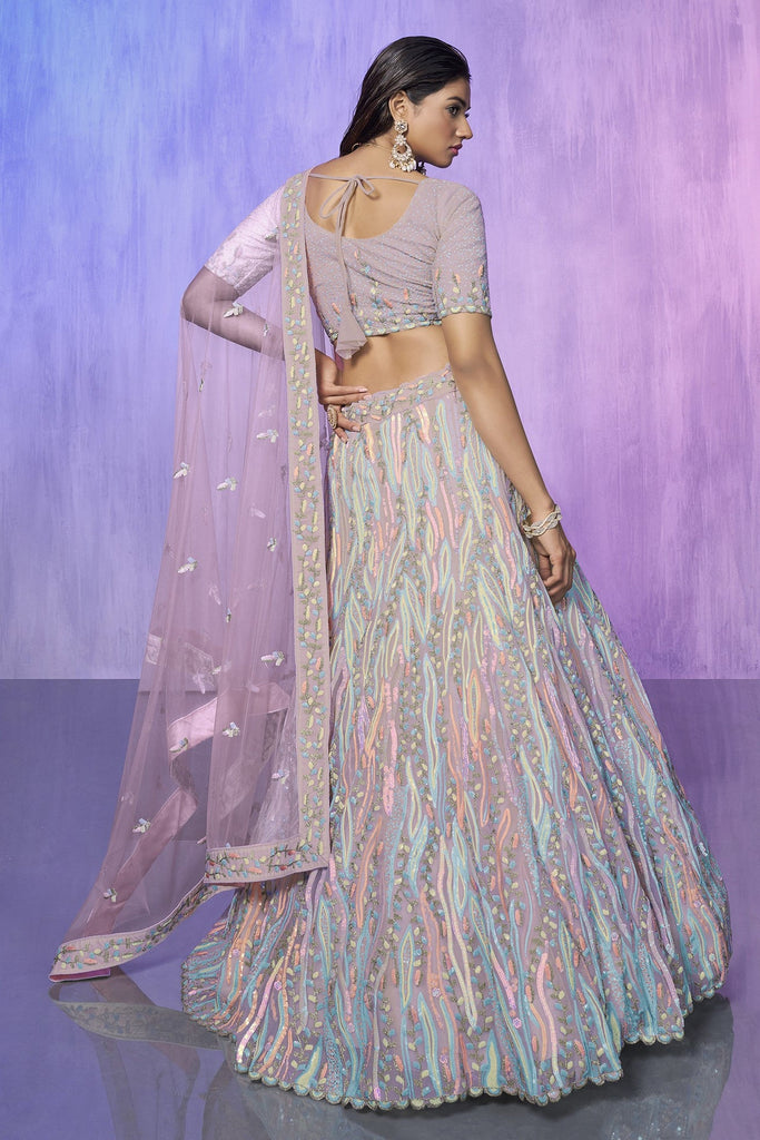 Lavender Pakistani Organza Lehenga Choli For Indian Festivals & Weddings