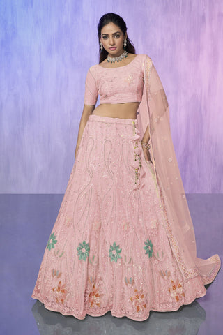 Peach Pakistani Net Lehenga Choli For Indian Festivals & Weddings