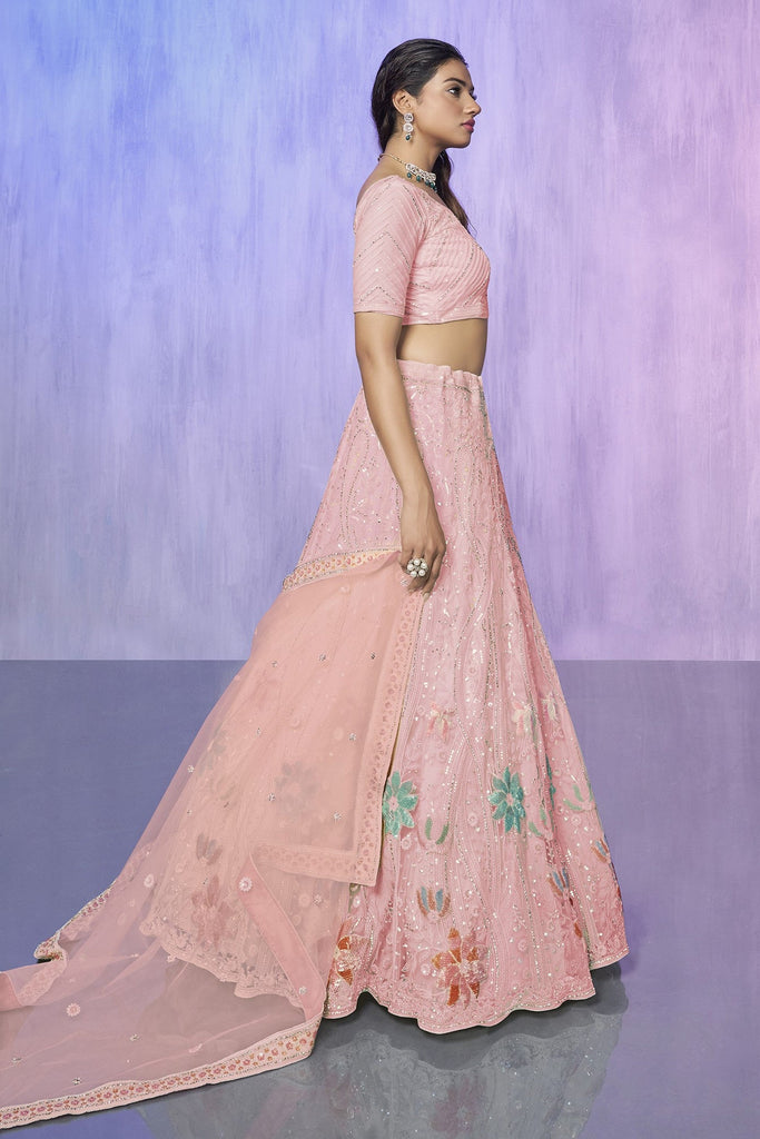 Peach Pakistani Net Lehenga Choli For Indian Festivals & Weddings