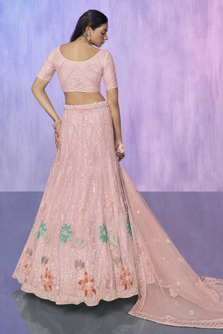 Peach Pakistani Net Lehenga Choli For Indian Festivals & Weddings