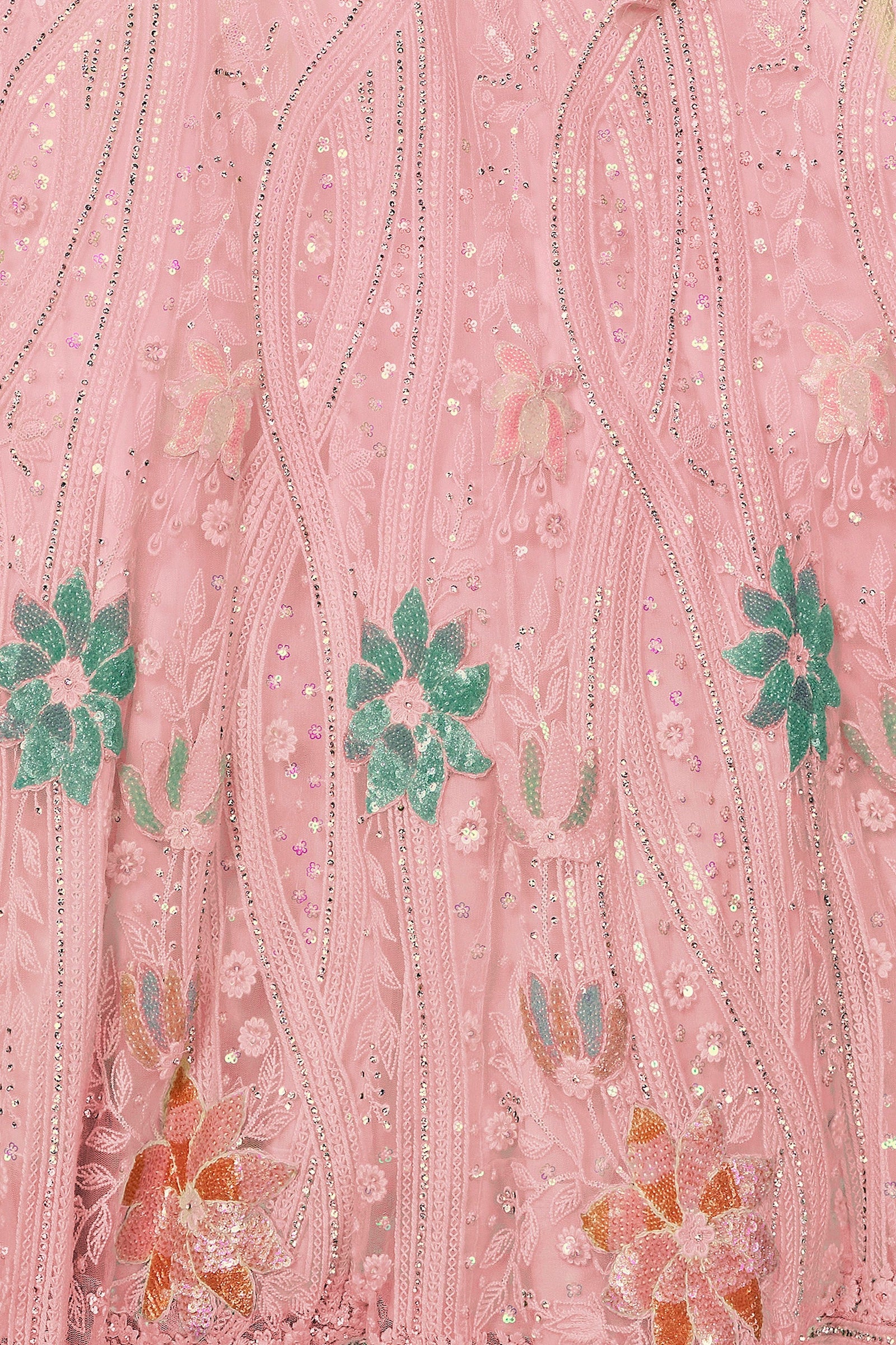 Peach Pakistani Net Lehenga Choli For Indian Festivals & Weddings