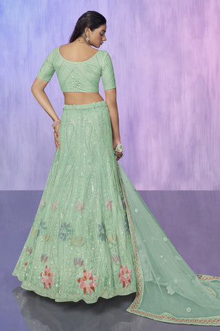 Green Pakistani Net Lehenga Choli For Indian Festivals & Weddings