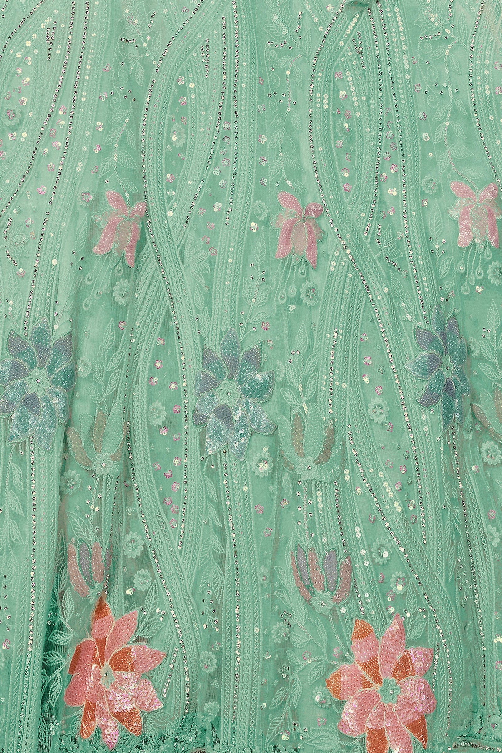 Green Pakistani Net Lehenga Choli For Indian Festivals & Weddings