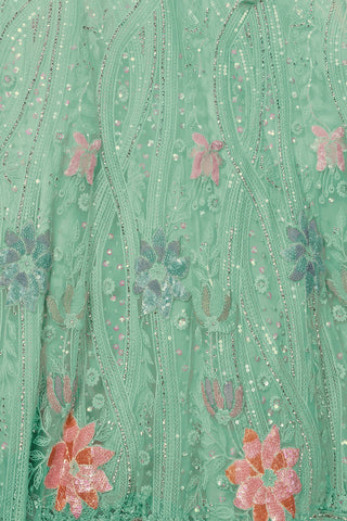 Green Pakistani Net Lehenga Choli For Indian Festivals & Weddings