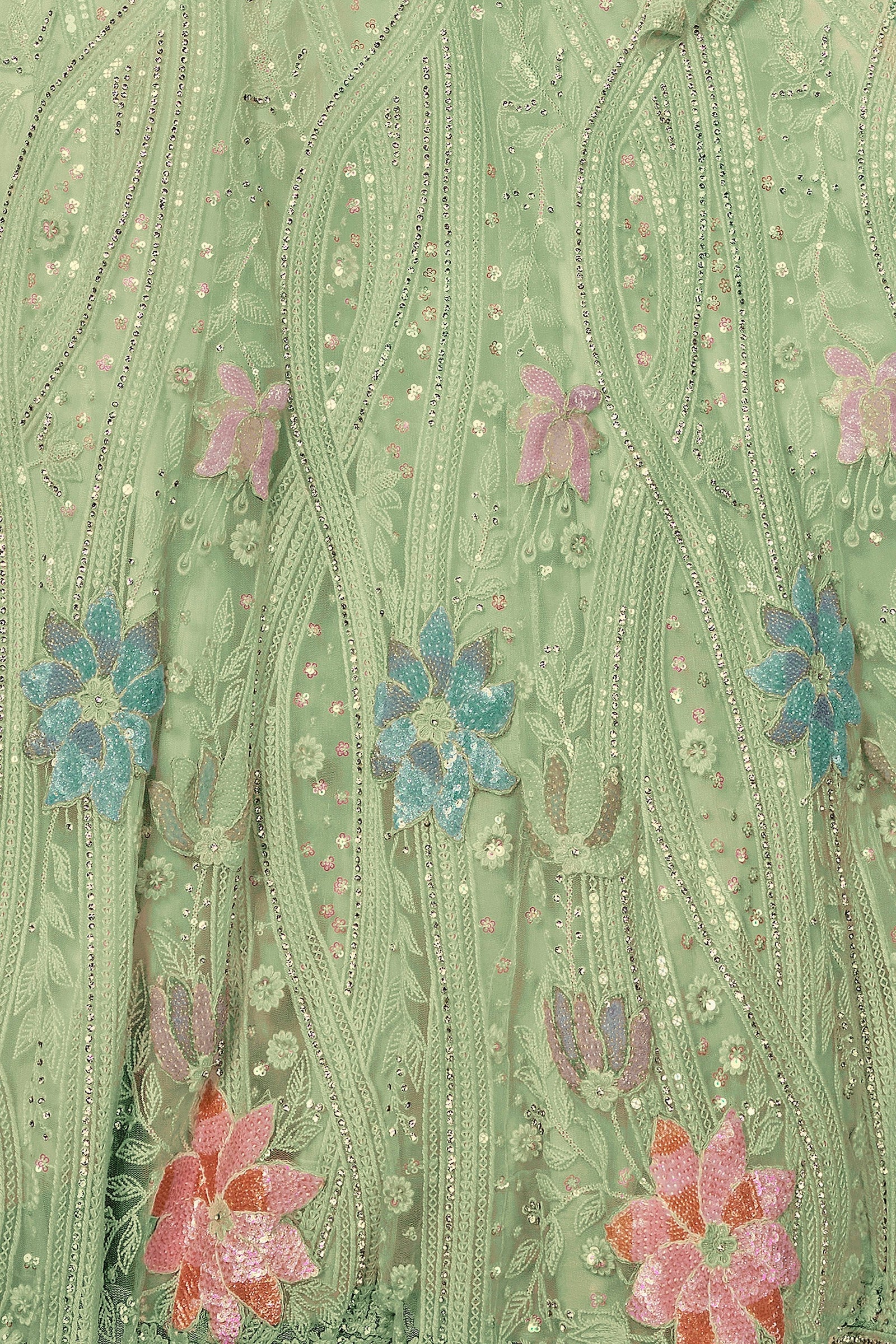 Green Pakistani Net Lehenga Choli For Indian Festivals & Weddings