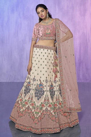 White Pakistani Velvet Lehenga Choli For Indian Festivals & Weddings