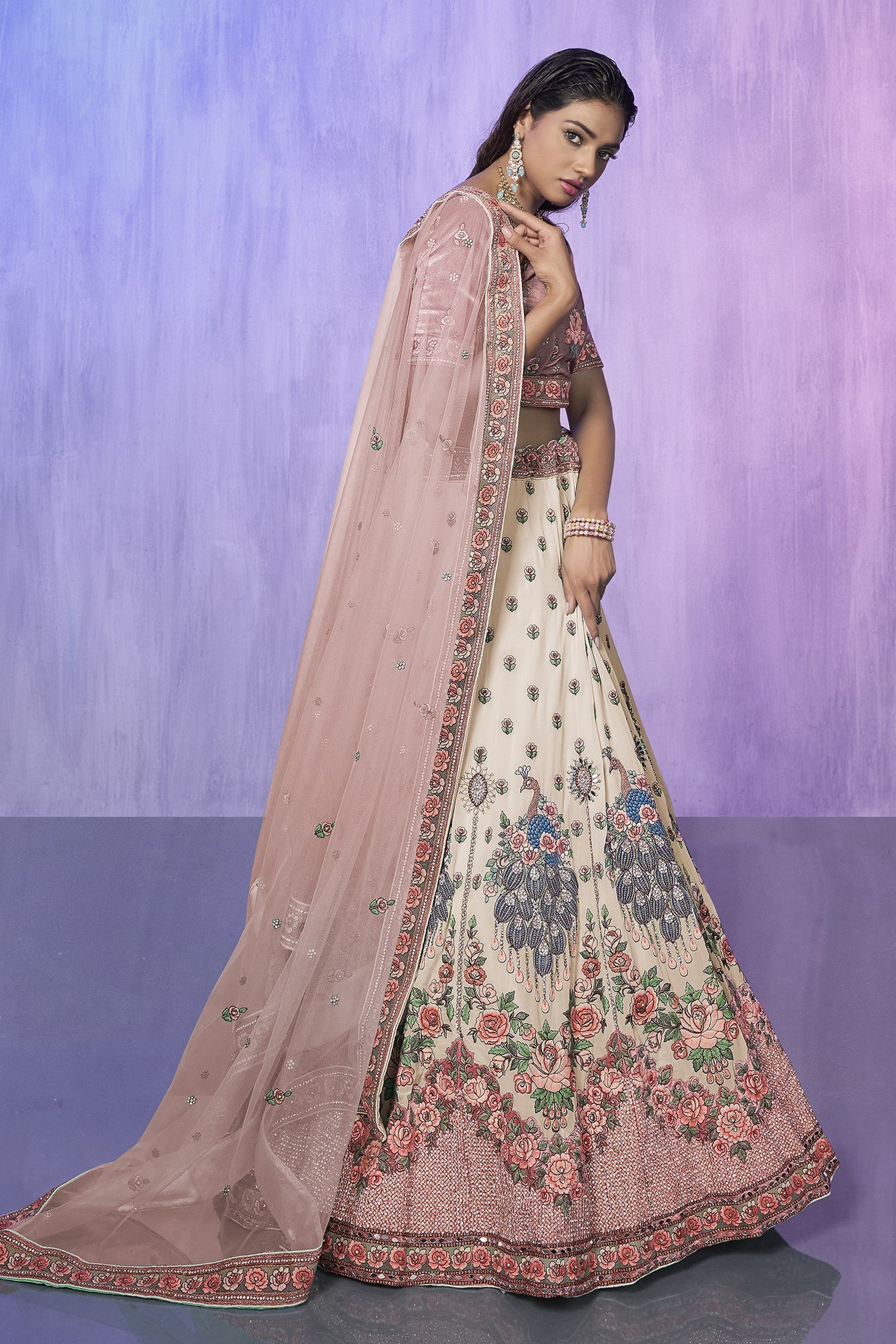 White Pakistani Velvet Lehenga Choli For Indian Festivals & Weddings Secondary image
