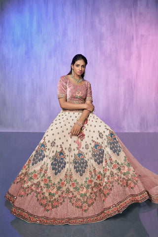 White Pakistani Velvet Lehenga Choli For Indian Festivals & Weddings