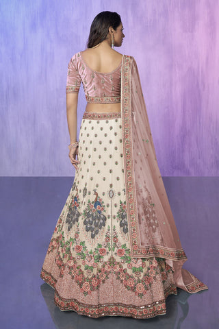 White Pakistani Velvet Lehenga Choli For Indian Festivals & Weddings