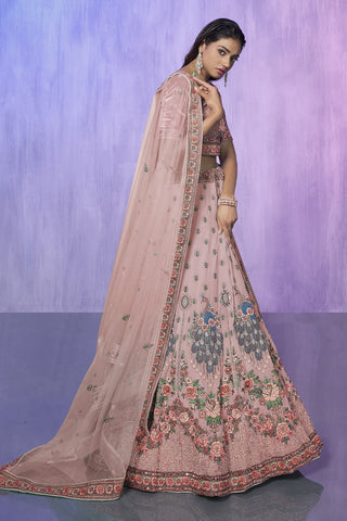 Peach Pakistani Velvet Lehenga Choli For Indian Festivals & Weddings