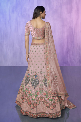 Peach Pakistani Velvet Lehenga Choli For Indian Festivals & Weddings
