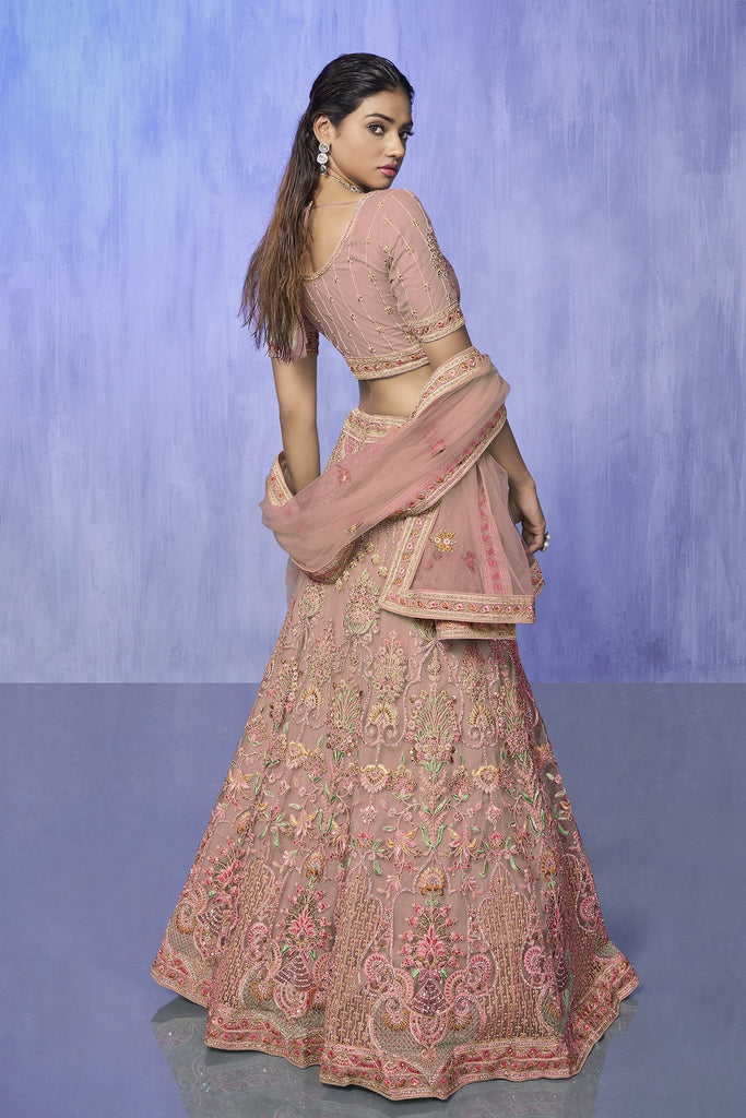 Peach Pakistani Net Lehenga Choli For Indian Festivals & Weddings