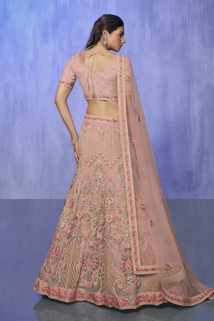 Peach Pakistani Net Lehenga Choli For Indian Festivals & Weddings