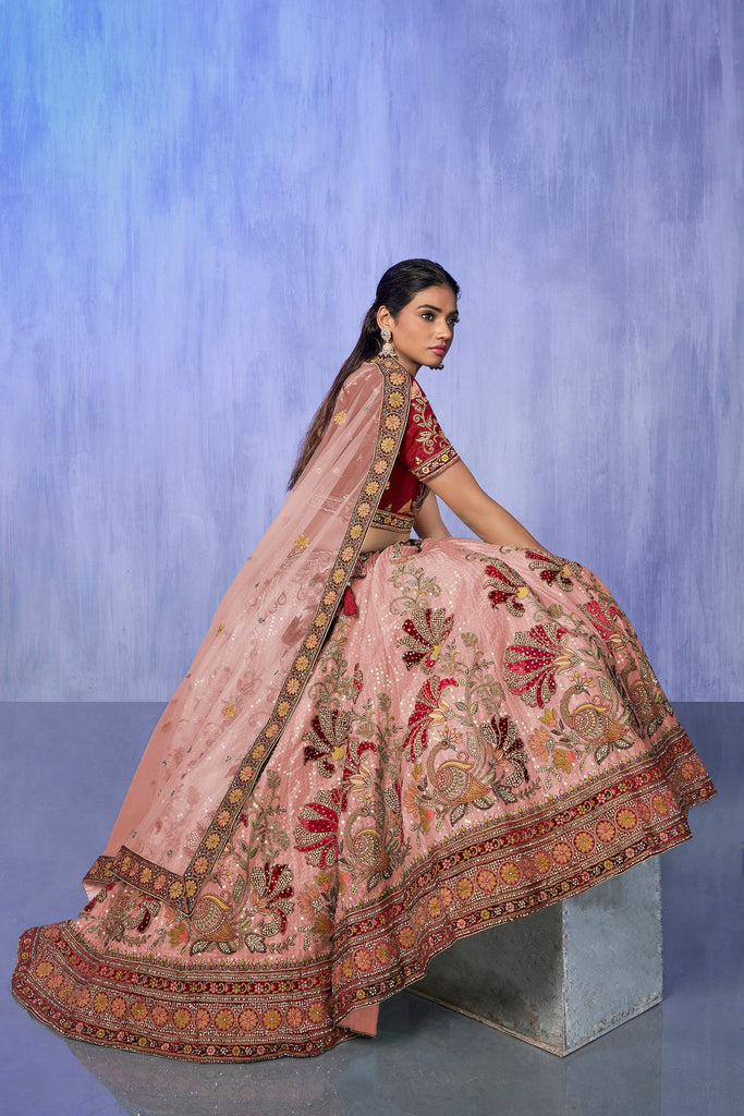 Peach Pakistani Velvet Lehenga Choli For Indian Festivals & Weddings