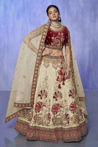 White Pakistani Velvet Lehenga Choli For Indian Festivals & Weddings
