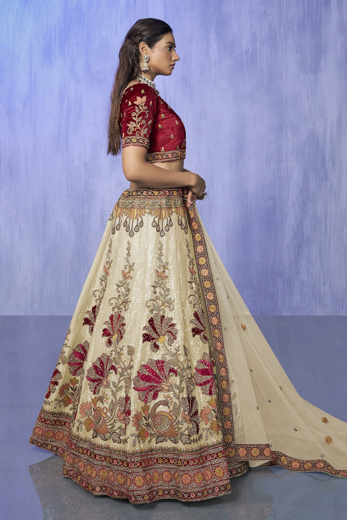 White Pakistani Velvet Lehenga Choli For Indian Festivals & Weddings