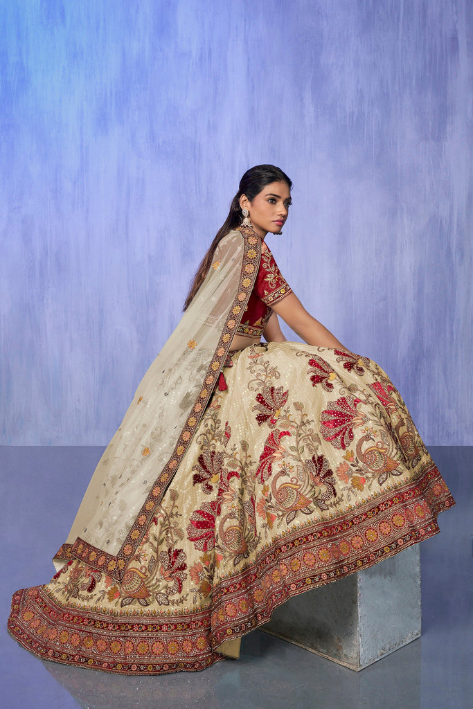 White Pakistani Velvet Lehenga Choli For Indian Festivals & Weddings