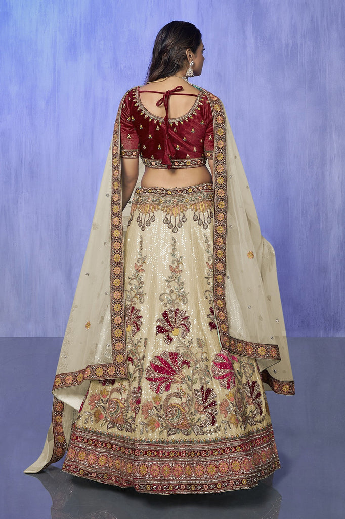 White Pakistani Velvet Lehenga Choli For Indian Festivals & Weddings