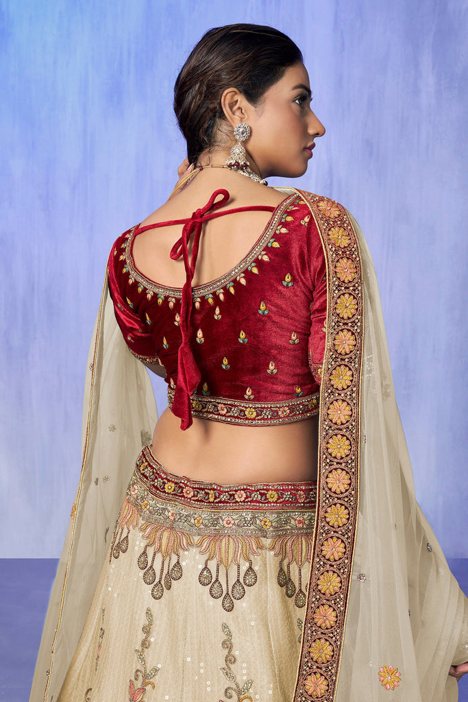 White Pakistani Velvet Lehenga Choli For Indian Festivals & Weddings