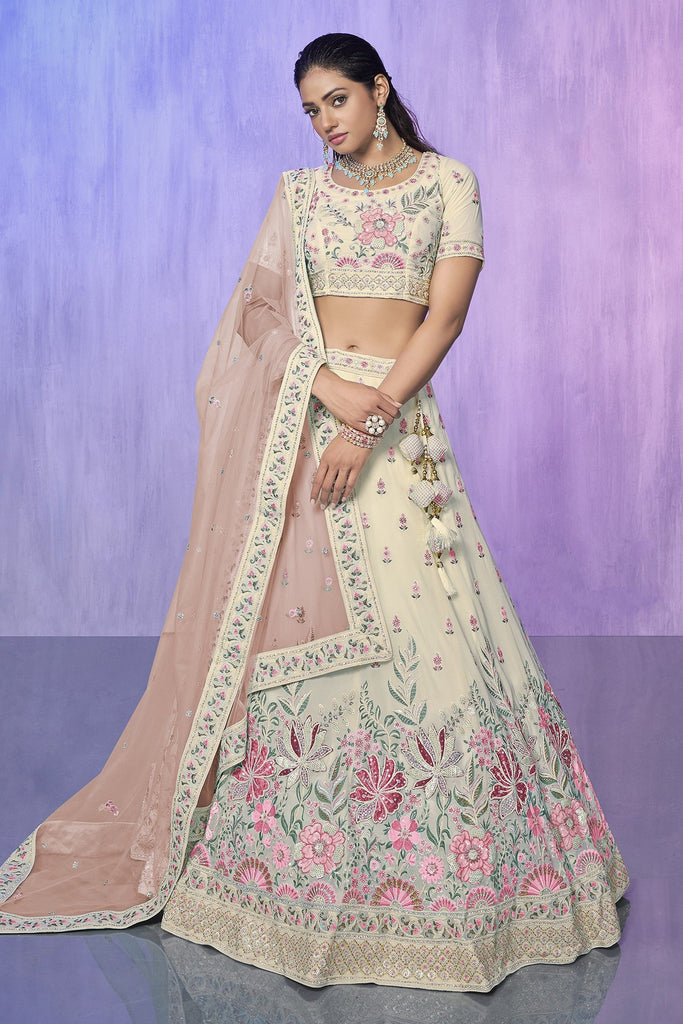 White Pakistani Georgette Lehenga Choli For Indian Festivals & Weddings