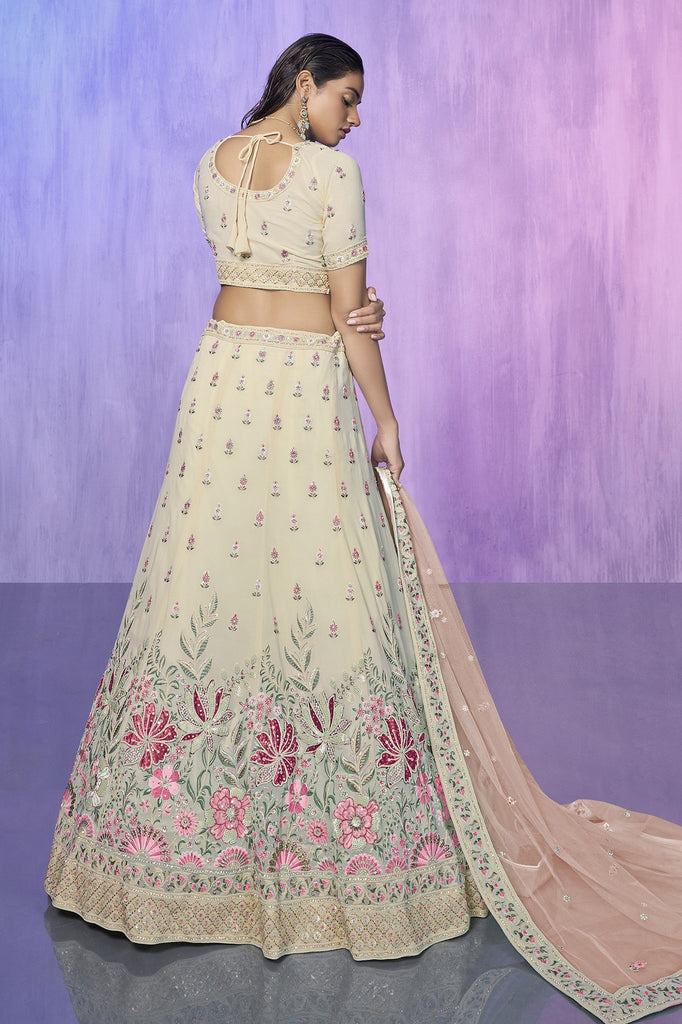 White Pakistani Georgette Lehenga Choli For Indian Festivals & Weddings