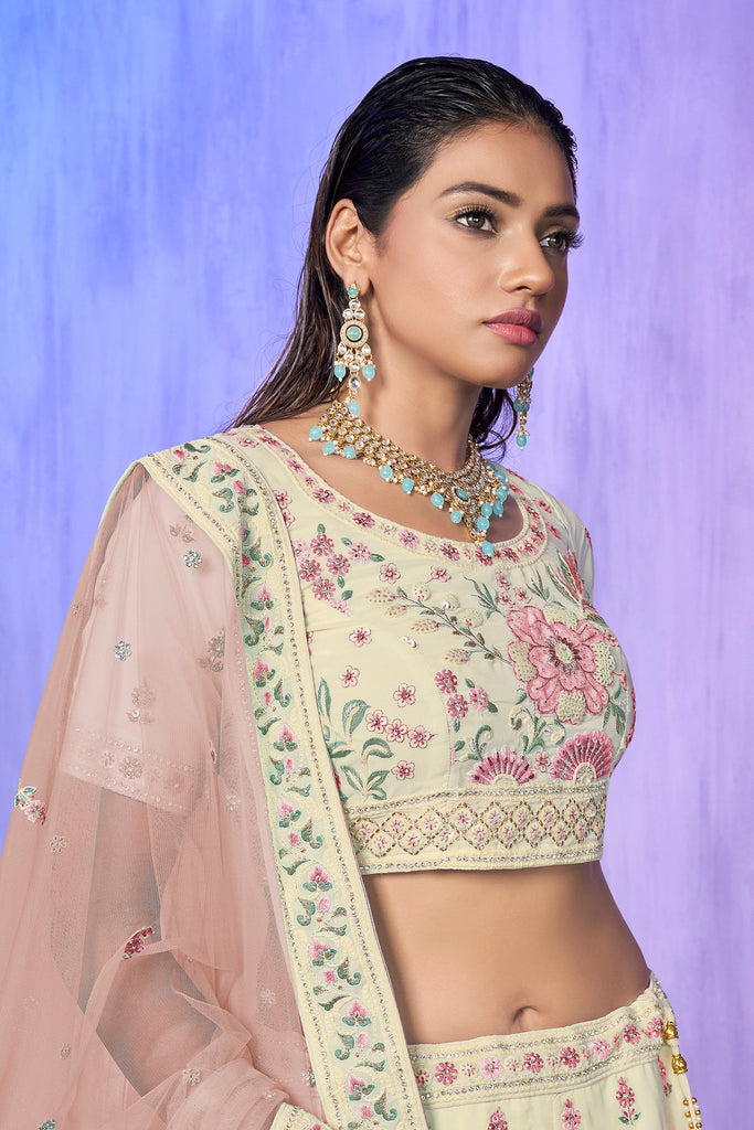 White Pakistani Georgette Lehenga Choli For Indian Festivals & Weddings