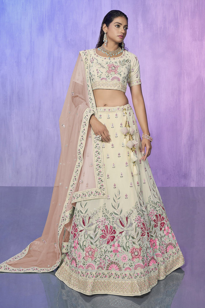 White Pakistani Georgette Lehenga Choli For Indian Festivals & Weddings