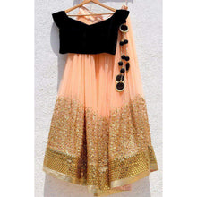 Load image into Gallery viewer, Georgette Lehenga Choli in Peach Color and Black Blouse ClothsVilla