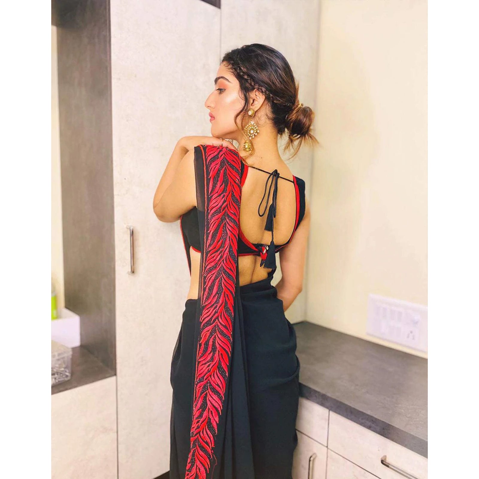 Georgette Saree with Beautiful Embroidery with Swarovski Work and Silk Blouse for Wedding ClothsVilla