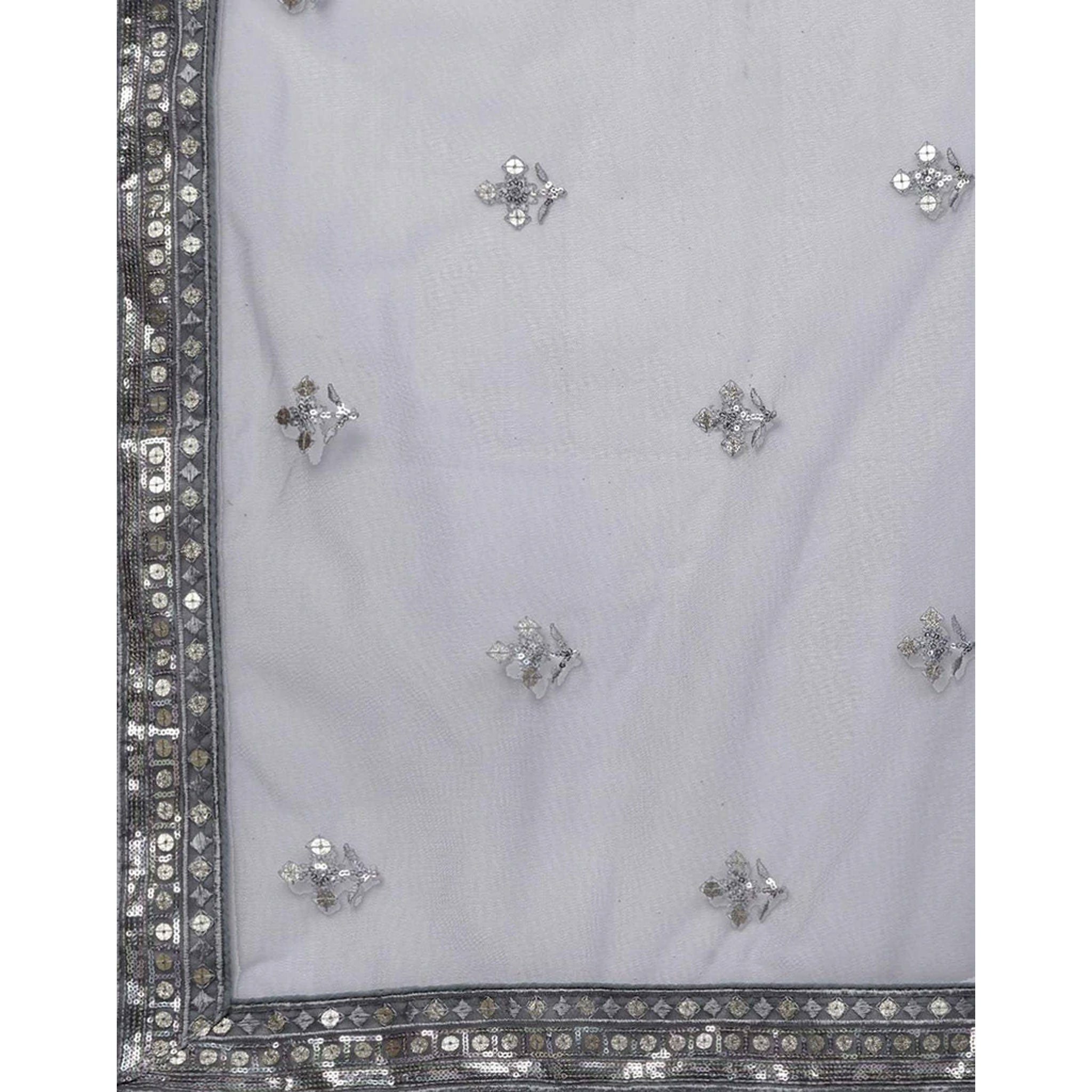 Regent Grey Thread, Sequence and Zari Work Lehenga choli ClothsVilla