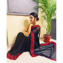 Load image into Gallery viewer, Georgette Saree with Beautiful Embroidery with Swarovski Work and Silk Blouse for Wedding ClothsVilla