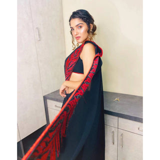 Georgette Saree with Beautiful Embroidery with Swarovski Work and Silk Blouse for Wedding ClothsVilla