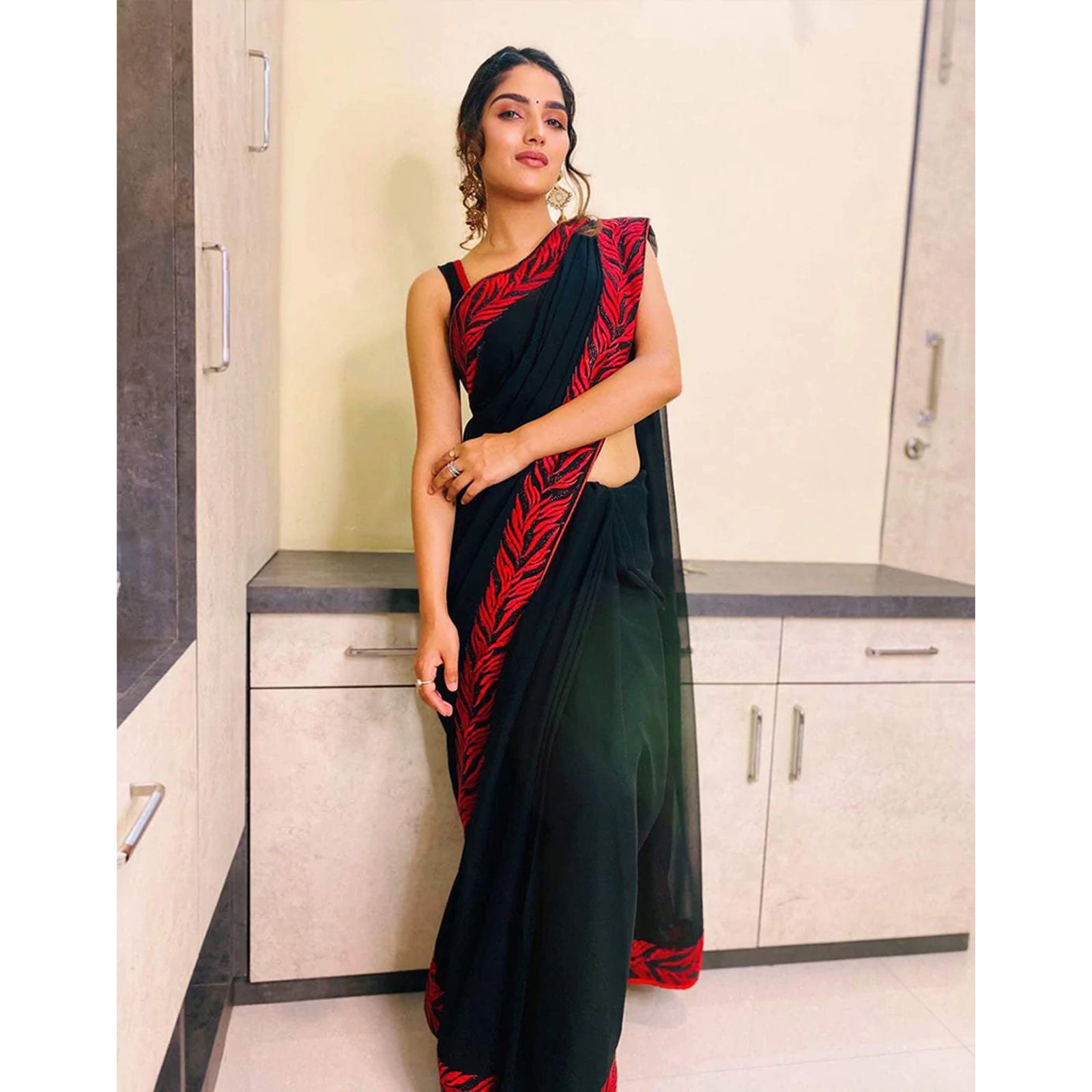 Georgette Saree with Beautiful Embroidery with Swarovski Work and Silk Blouse for Wedding ClothsVilla
