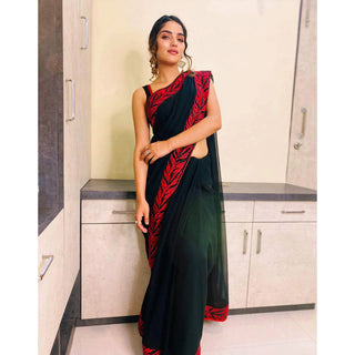 Georgette Saree with Beautiful Embroidery with Swarovski Work and Silk Blouse for Wedding ClothsVilla