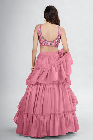 Pink Pakistani Art Silk Lehenga Choli For Indian Festivals & Weddings - Thread Embroidery Work, Clothsvilla