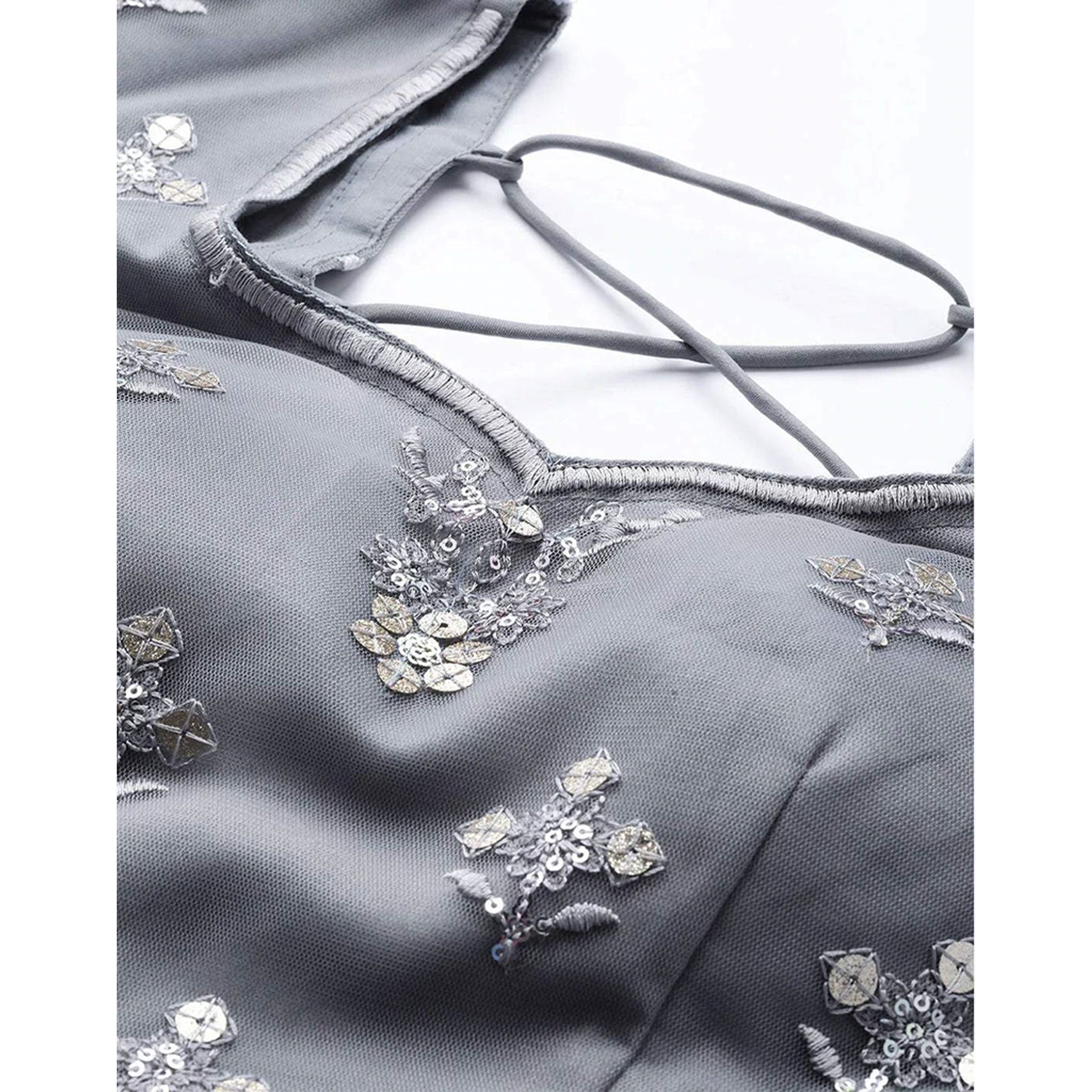 Regent Grey Thread, Sequence and Zari Work Lehenga choli ClothsVilla