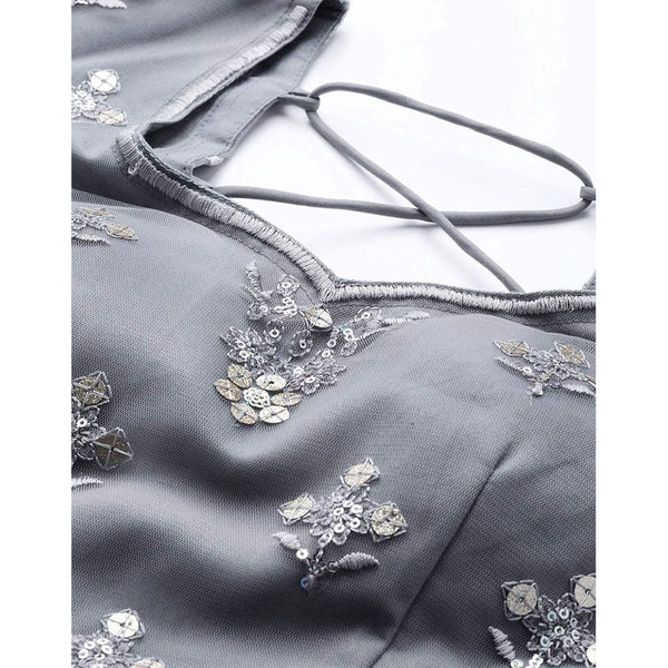 Regent Grey Thread, Sequence and Zari Work Lehenga choli ClothsVilla
