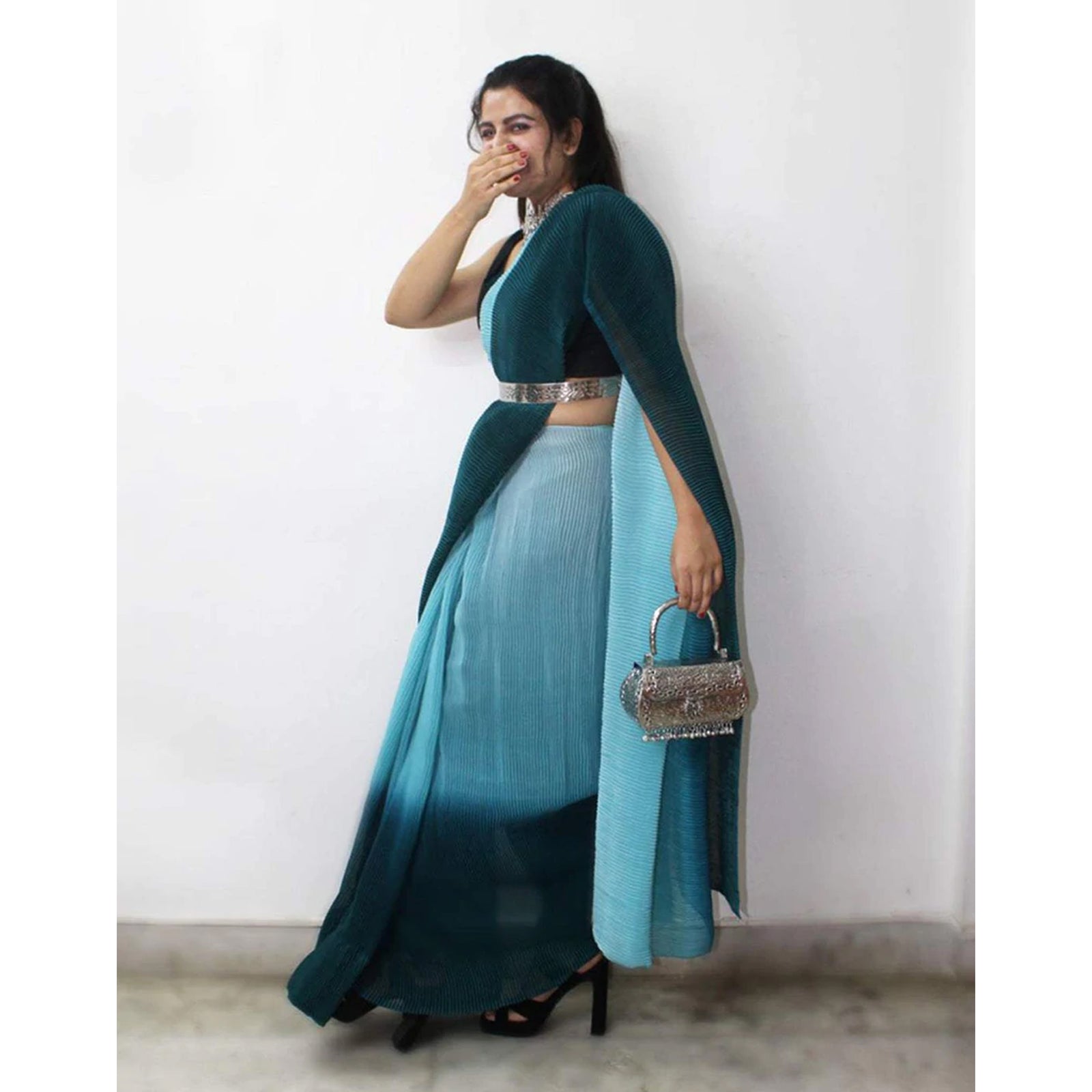 Georgette Saree with Digital Padding Print and Silk Blouse for Wedding ClothsVilla