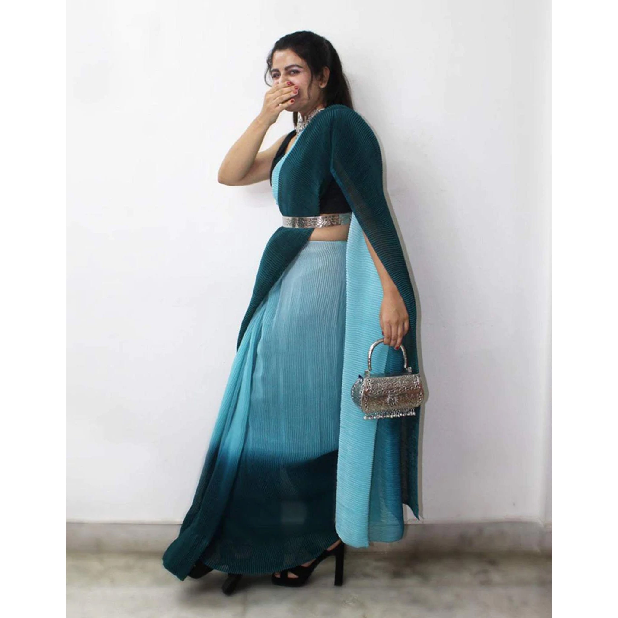 Georgette Saree with Digital Padding Print and Silk Blouse for Wedding ClothsVilla