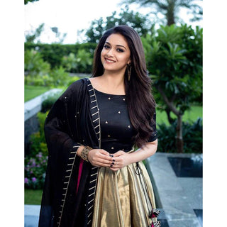Gold And Black Designer Lehenga Choli with Moti Work Dupatta ClothsVilla