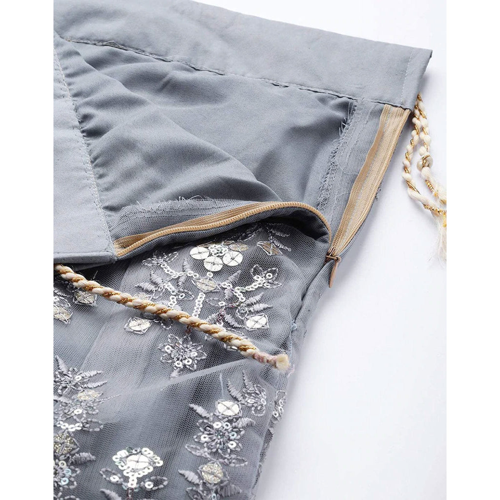 Regent Grey Thread, Sequence and Zari Work Lehenga choli ClothsVilla