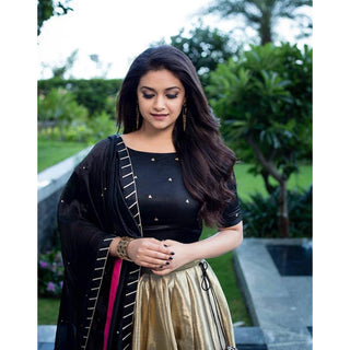 Gold And Black Designer Lehenga Choli with Moti Work Dupatta ClothsVilla
