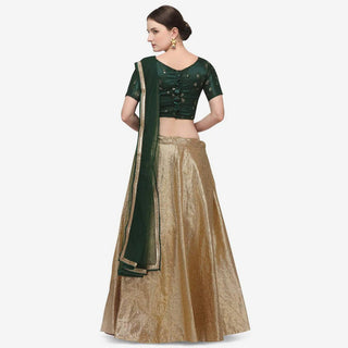 Gold And Green Indore Silk Lehenga Choli with Net Dupatta ClothsVilla