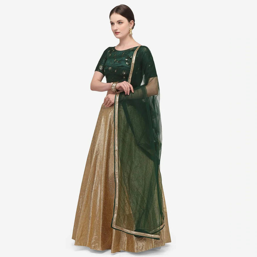 Gold And Green Indore Silk Lehenga Choli with Net Dupatta ClothsVilla