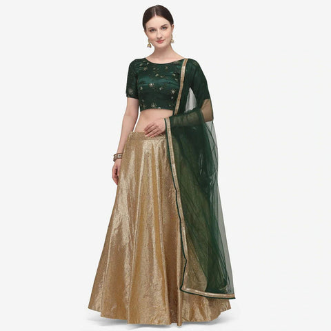 Gold And Green Indore Silk Lehenga Choli with Net Dupatta ClothsVilla Main image